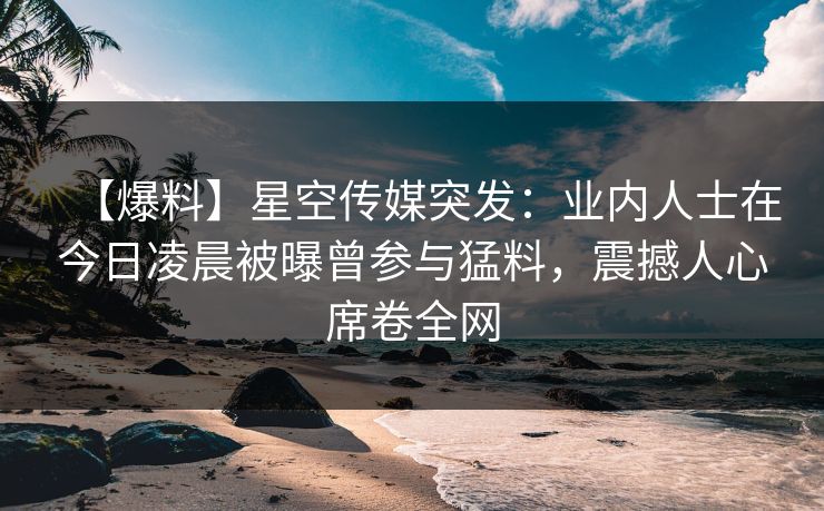 【爆料】星空传媒突发：业内人士在今日凌晨被曝曾参与猛料，震撼人心席卷全网